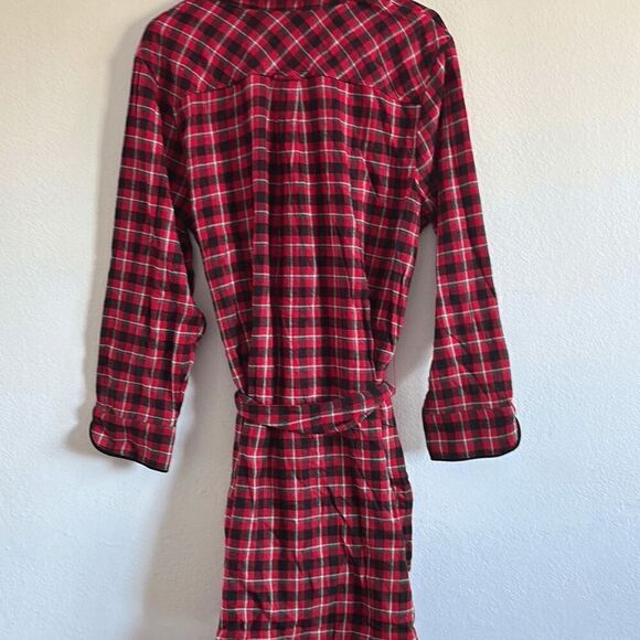 Lands' End Womens Plaid Flannel Button Belted Sleep Shirt Dress Red Small NWOT - Picture 3 of 4